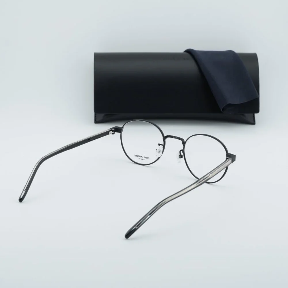 Saint Laurent SL848/J 001 Round Eyeglasses – Shiny Black 49mm
